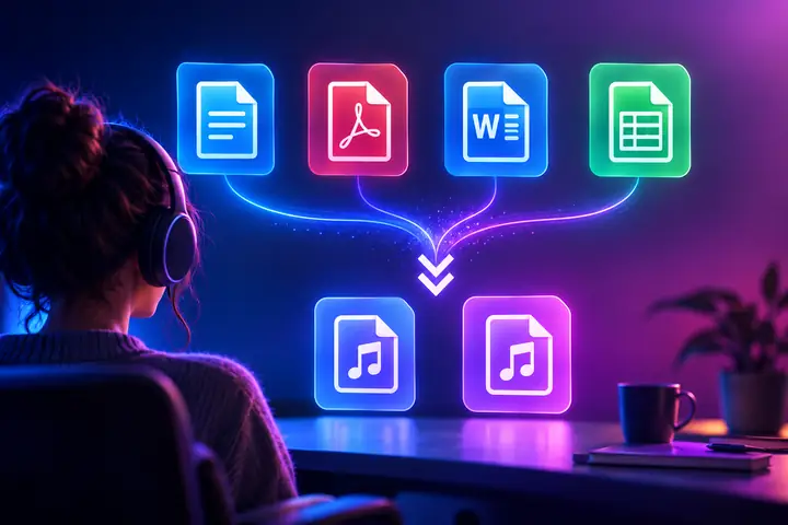 Readaloud-Datei-Workflow, der Dokumentformate in MP3- und WAV-Audio umwandelt.