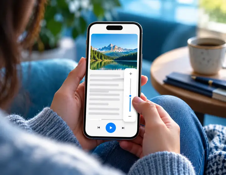 Readaloud-Mobile-Player mit anpassbaren Vorlesegeschwindigkeits-Steuerungen.