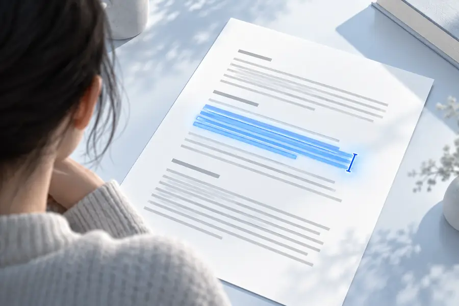 Illustration of text being selected for reading