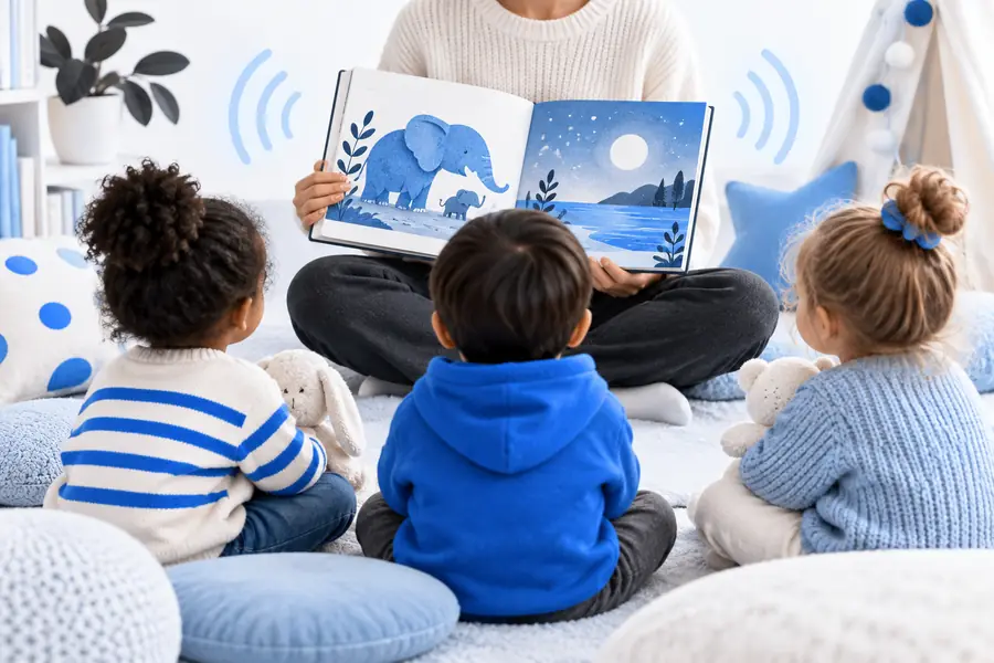 Ilustración de una sesión de cuentos para preescolares