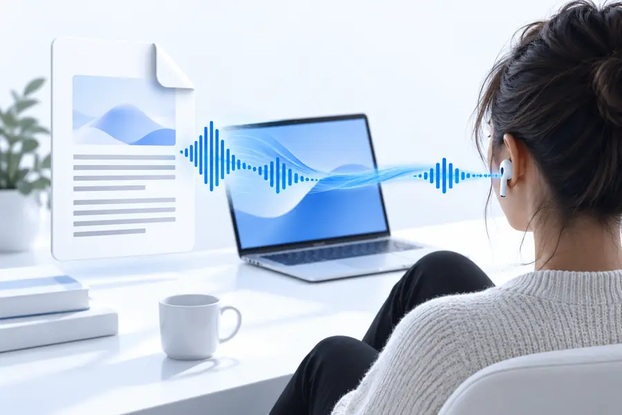 Document workflow leading to an audio listening experience
